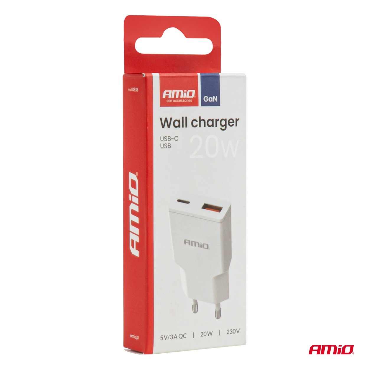 Sienas lādētājs 230V 20W GaN USB-C USB-A AMIO-04838 Sienas lādētājs 230V 20W GaN USB-C USB-A AMIO-04838 - Image 5