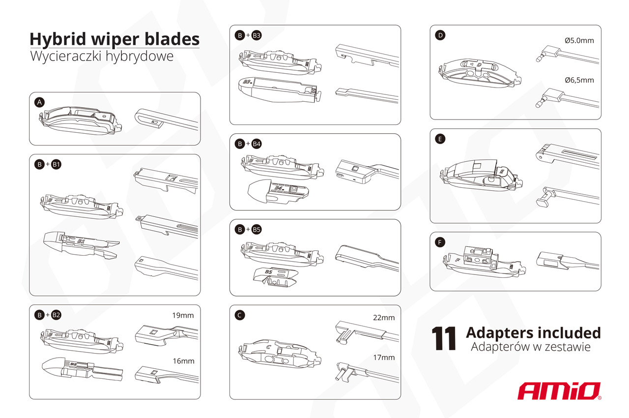 Hibrīda logu tīrītāja slotiņa ar daudzsavienojumu 14 collu (350 mm) 11 adapteri AMIO-02201 Hibrīda logu tīrītāja slotiņa ar daudzsavienojumu 14 collu (350 mm) 11 adapteri AMIO-02201 - Image 12