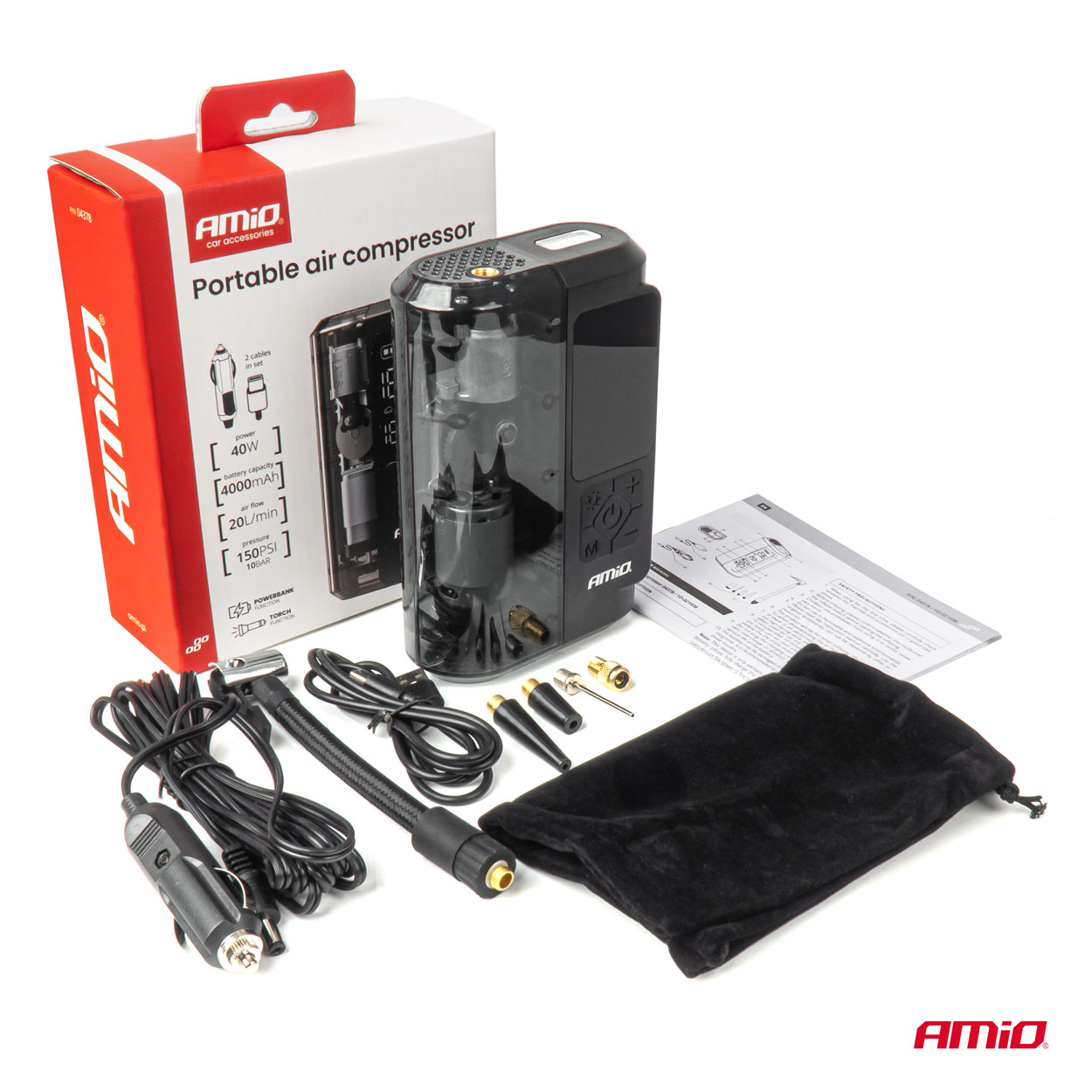 Pārnēsājams gaisa kompresors LED USB-C 40W AMIO-04378 Pārnēsājams gaisa kompresors LED USB-C 40W AMIO-04378 - Image 12