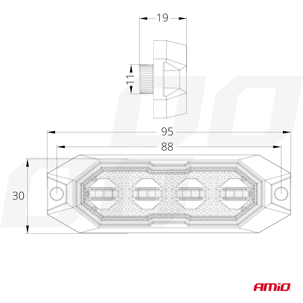 Plāns dzintara grila stiprinājuma lukturītis 4x3W LED R65 R10 12/24V IP6K9K AMIO-03929 Plāns dzintara grila stiprinājuma lukturītis 4x3W LED R65 R10 12/24V IP6K9K AMIO-03929 - Image 5