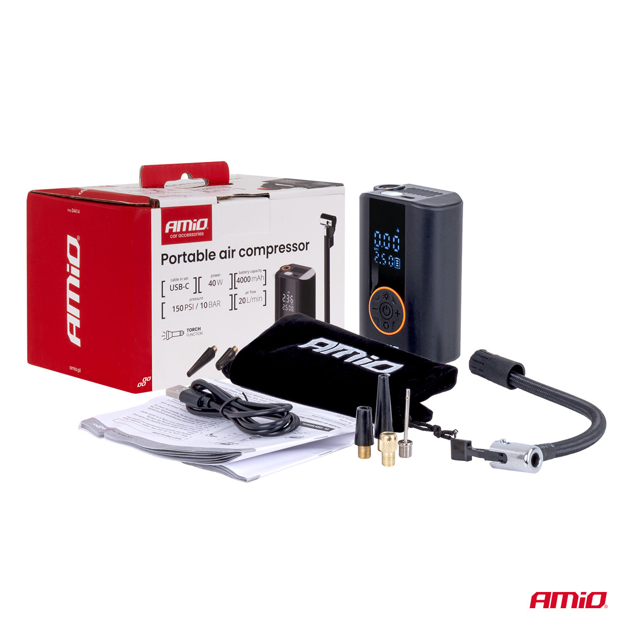 Pārnēsājams gaisa kompresors LED 40W USB-C ACOMP-25 AMIO-04414 Pārnēsājams gaisa kompresors LED 40W USB-C ACOMP-25 AMIO-04414 - Image 6