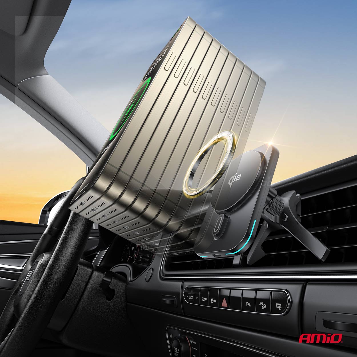 Ātrs magnētisks bezvadu automašīnas lādētājs ventilācijas paneļa uzlādei Qi2 15W AMIO-04180 Ātrs magnētisks bezvadu automašīnas lādētājs ventilācijas paneļa uzlādei Qi2 15W AMIO-04180 - Image 7