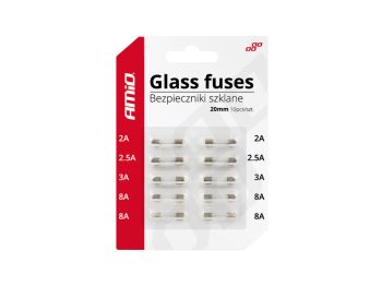 Stikla drošinātāji mini (20 mm) 10 gab. AMIO-02394
