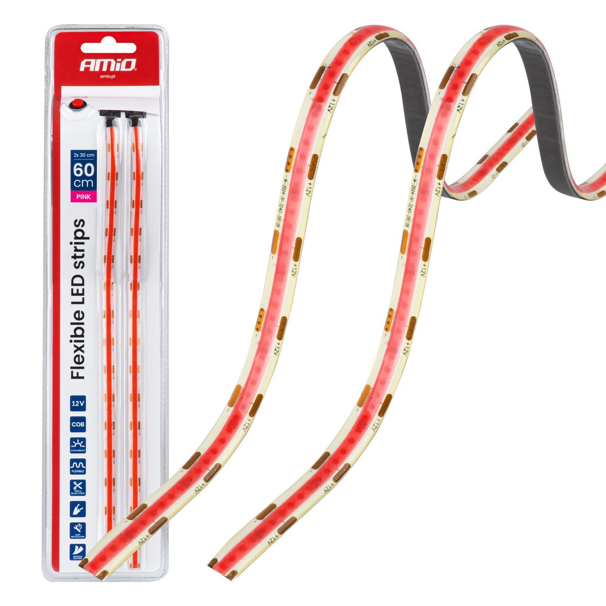 Elastīgas LED COB lentes, rozā 2x30cm 12V AMIO-04570 Elastīgas LED COB lentes, rozā 2x30cm 12V AMIO-04570