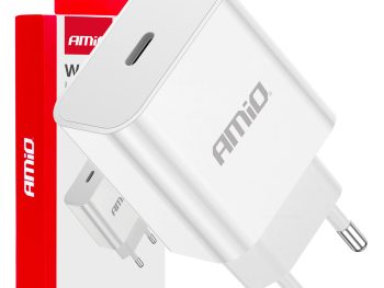 Sienas lādētājs USB-C 20W ātrā uzlāde 230V AMIO-03891