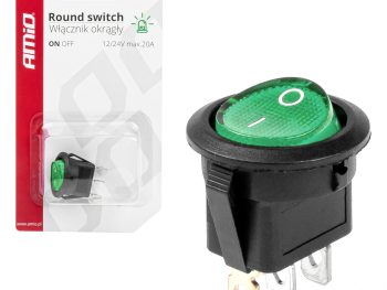 Apaļš slēdzis ar zaļu gaismu 12/24V 20A IESLĒGTS/IZSLĒGTS AMIO-03084