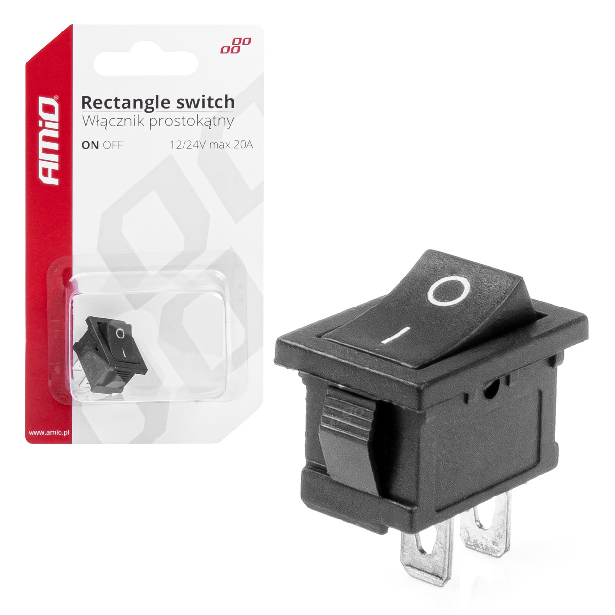 Taisnstūra slēdzis 12V 20A IESLĒGTS/IZSLĒGTS AMIO-03082 Taisnstūra slēdzis 12V 20A IESLĒGTS/IZSLĒGTS AMIO-03082