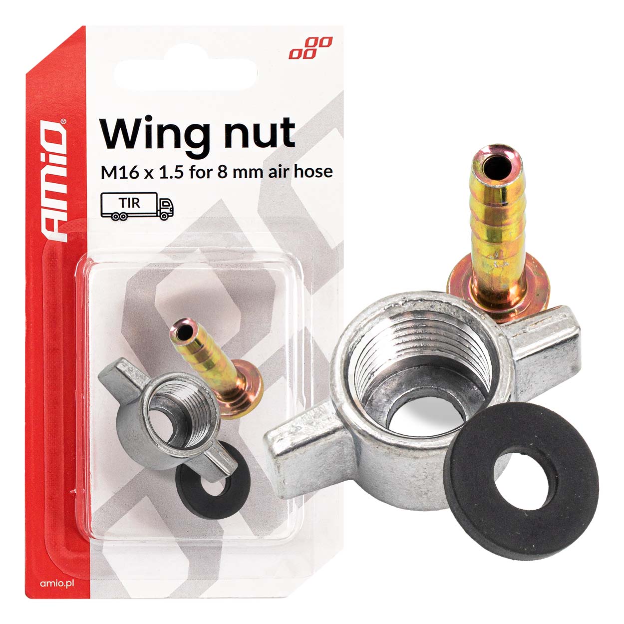 Spārnveida uzgrieznis M16 x 1,5 8 mm gaisa šļūtenei AMIO-04499 Spārnveida uzgrieznis M16 x 1,5 8 mm gaisa šļūtenei AMIO-04499