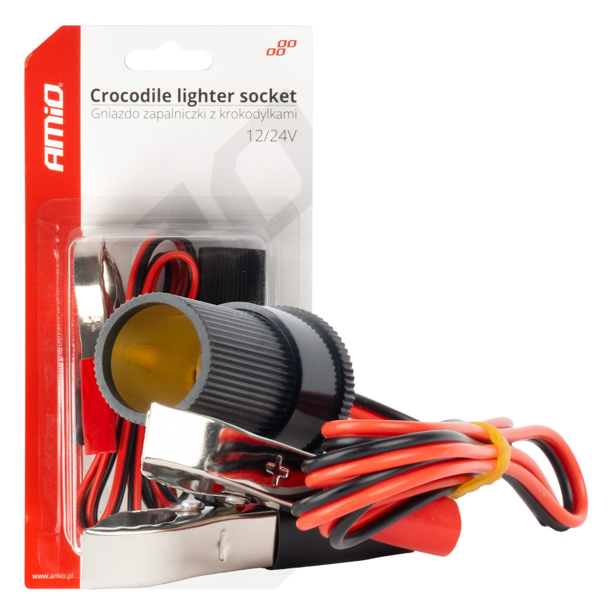 12/24V 100cm krokodila adapteris cigarešu šķiltavas ligzdai AMIO 12/24V 100cm krokodila adapteris cigarešu šķiltavas ligzdai AMIO