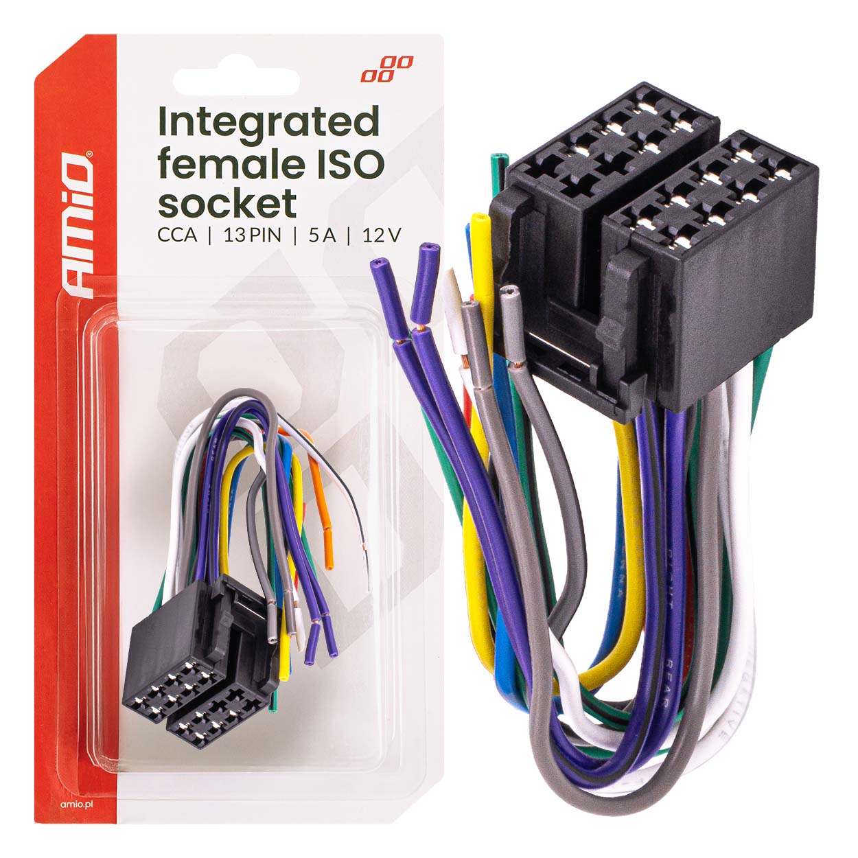 Integrēta FEMALE ISO ligzda ISO CCA 13PIN 5A 12V AMIO-04441 Integrēta FEMALE ISO ligzda ISO CCA 13PIN 5A 12V AMIO-04441