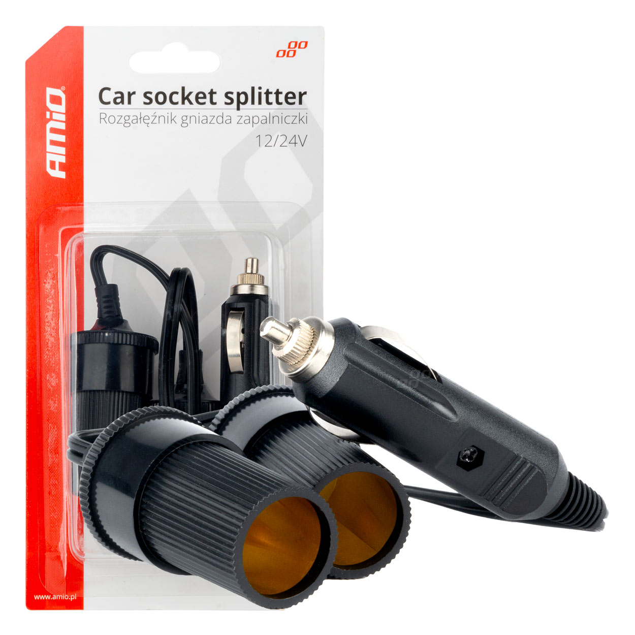 12/24V automašīnas šķiltavas kontaktligzdas sadalītājs AMIO-03801 12/24V automašīnas šķiltavas kontaktligzdas sadalītājs AMIO-03801