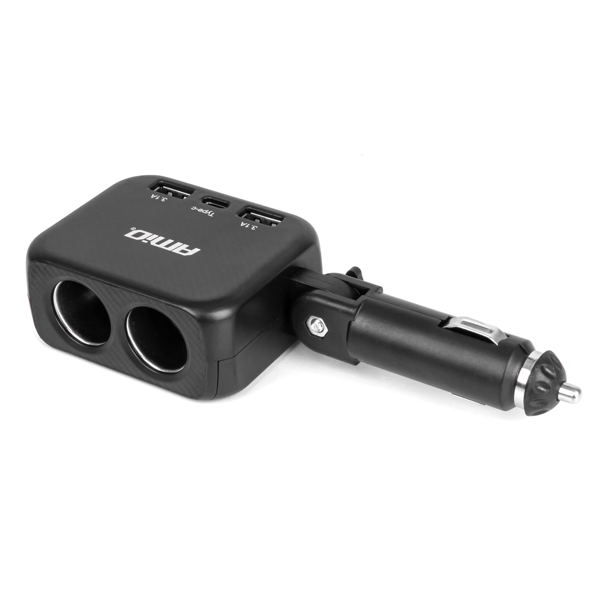 Dubultais pagarinātāja ligzdas lādētājs 2x USB A 1x USB C 12/24V 100W 180° AMIO-04357 Dubultais pagarinātāja ligzdas lādētājs 2x USB A 1x USB C 12/24V 100W 180° AMIO-04357