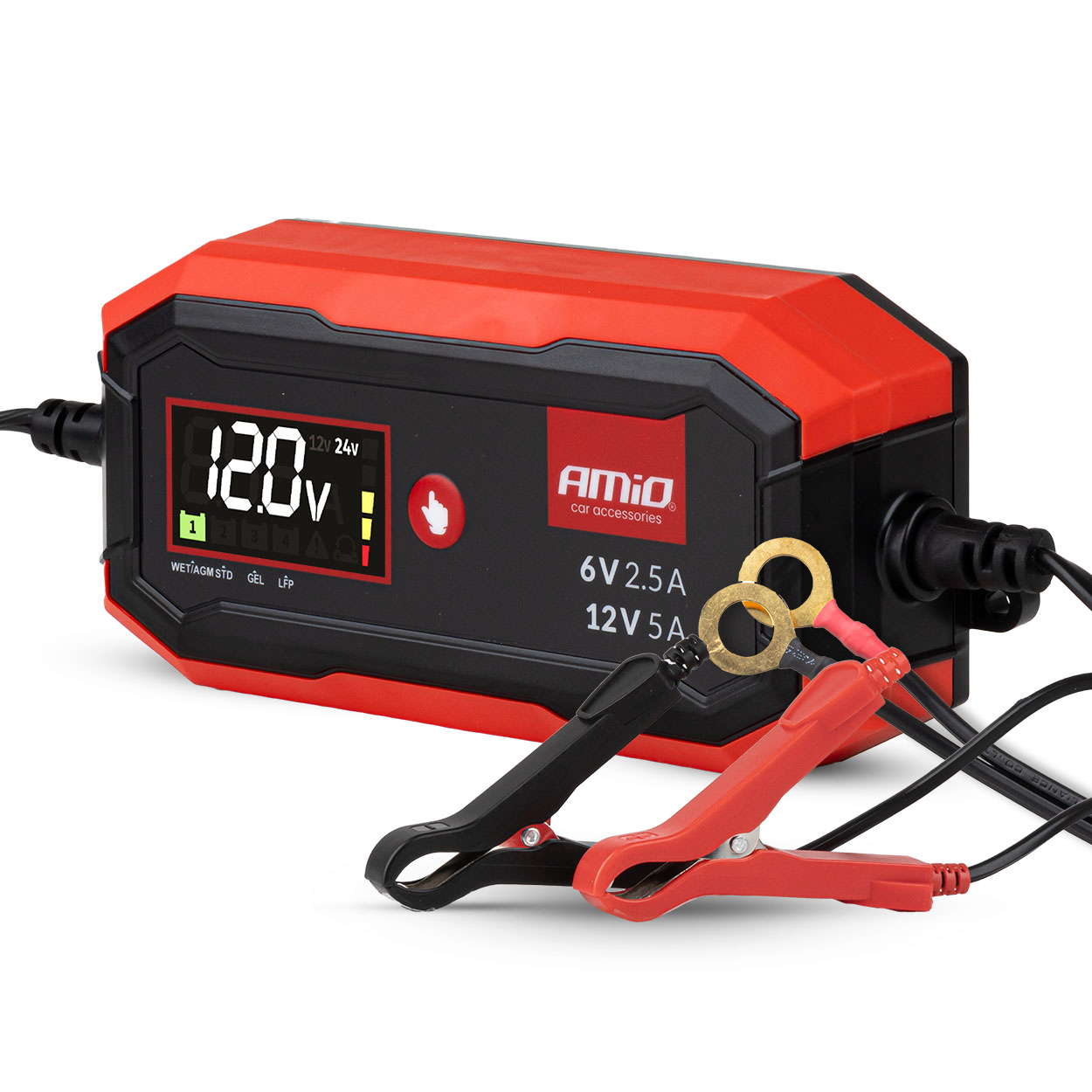 Digitālais 5A akumulatora lādētājs AGM GEL STD LiFePo4 6/12V PRO AMIO-04527 Digitālais 5A akumulatora lādētājs AGM GEL STD LiFePo4 6/12V PRO AMIO-04527