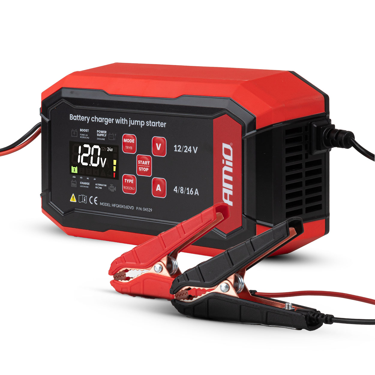 Digitālais 16A akumulatora lādētājs BOOST AGM GEL STD LiFePo4 12/24V PRO AMIO-04529 Digitālais 16A akumulatora lādētājs BOOST AGM GEL STD LiFePo4 12/24V PRO AMIO-04529