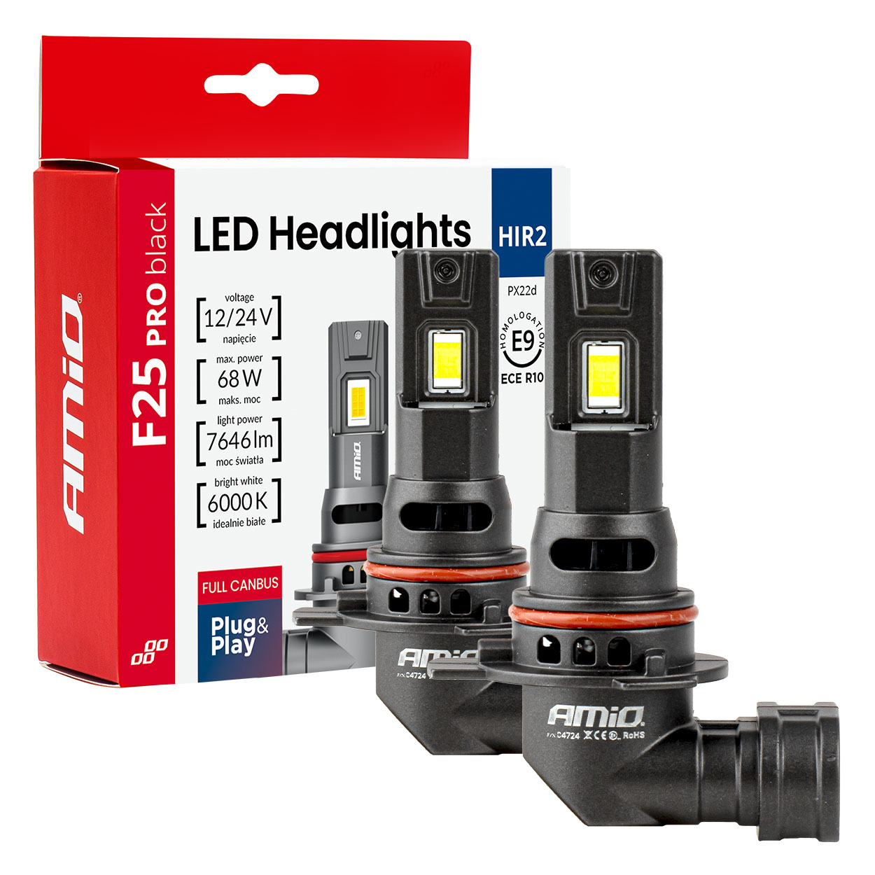 LED HIR2 68W priekšējie lukturi, sērija F25 PRO, melni, pilns CANBUS 12/24V AMIO-04724 LED HIR2 68W priekšējie lukturi, sērija F25 PRO, melni, pilns CANBUS 12/24V AMIO-04724