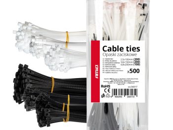 Daudzkrāsains plastmasas kabeļu saišu komplekts, 500 gab. AMIO-04317