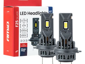 LED H7/H18 priekšējie lukturi Sērija F25 SUDRABI FULL CANBUS 62W 12/24V AMIO-04704