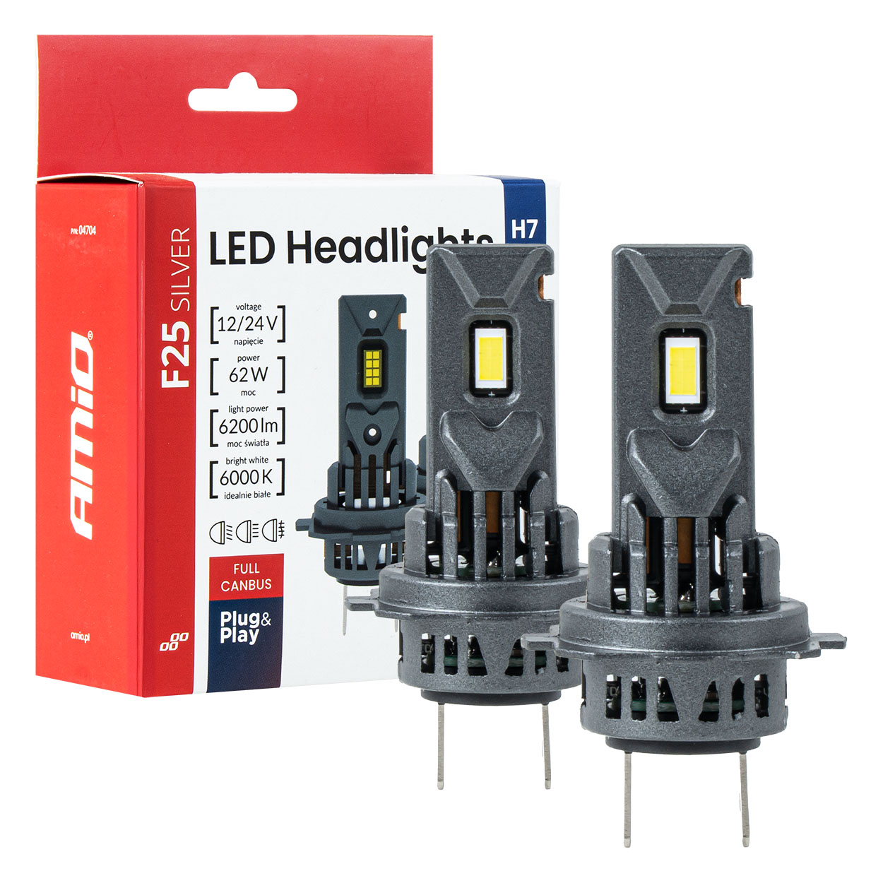 LED H7/H18 priekšējie lukturi Sērija F25 SUDRABI FULL CANBUS 62W 12/24V AMIO-04704 LED H7/H18 priekšējie lukturi Sērija F25 SUDRABI FULL CANBUS 62W 12/24V AMIO-04704