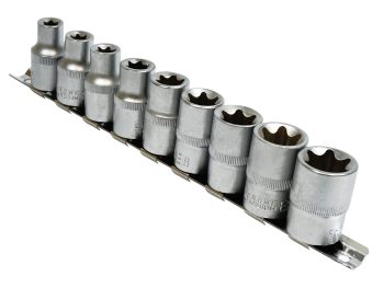 Torx uzgaļu komplekts E10–E24, 9 gab. SUDRABA KRĀSĀ AMIO-10630