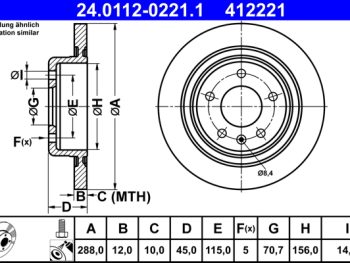 Bremžu disks ATE aizmugurējais OPEL INSIGNIA B, INSIGNIA B COUNTRY, INSIGNIA B GRAND SPORT 1.5-2.0D 03.17-