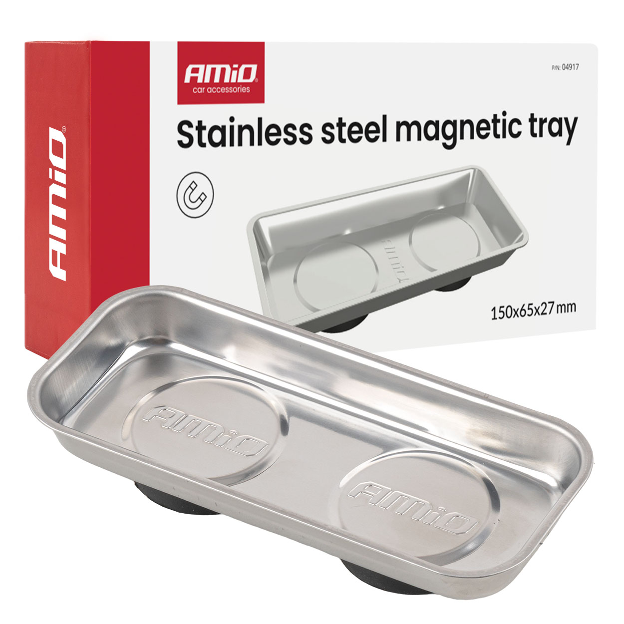 Nerūsējošā tērauda magnētiskā paplāte 150x65x27mm AMIO-04917 Nerūsējošā tērauda magnētiskā paplāte 150x65x27mm AMIO-04917