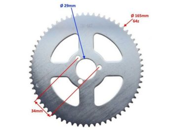 Mini Bike, Pocket Bike aizmugurējais zobrats T8F, 64 zobi, diametrs 165mm