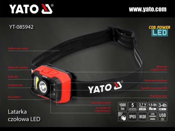 GALVAS LUKTURIS 1000 LUMENU AR KUSTĪBAS SENSORU YATO YT-085942 GALVAS LUKTURIS 1000 LUMENU AR KUSTĪBAS SENSORU YATO YT-085942 - Image 4
