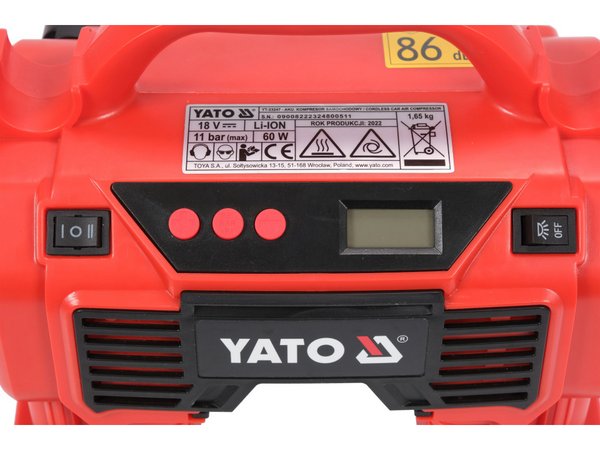 GAISA KOMPRESORS AKUMULATORA 18V AR AKUMULATORU 3AH UN LĀDĒTĀJU, YATO YT-23247 - Image 5