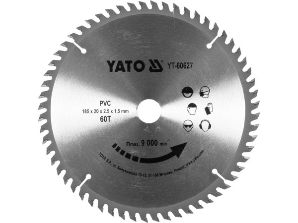 Ripzāģa asmens PVC griešanai 185/60T 20 mm YATO YT-60627