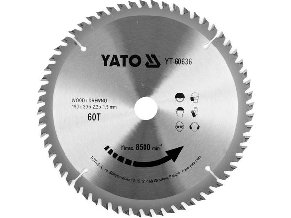 TCT zāģa asmens kokam 190x60Tx20mm YATO YT-60636