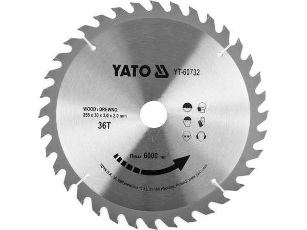 TCT zāģa asmens kokam 255x36Tx30mm YATO YT-60732