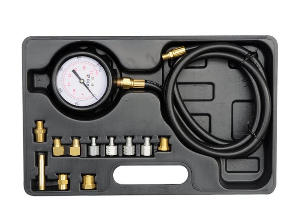 Eļļas spiediena mērītāja komplekts ar adapteriem, 0–500 PSI/0–35 bar, 12 gab. YATO YT-73030