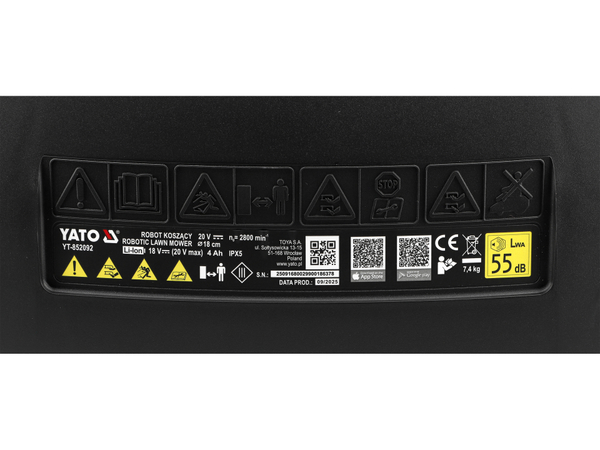 YATO 20V 4Ah ZĀLES PĻĀVĒJS ROBOTS AR 180mm PĻAUŠANAS PLATUMU, 800 m² , YATO YT-852092 YATO 20V 4Ah ZĀLES PĻĀVĒJS ROBOTS AR 180mm PĻAUŠANAS PLATUMU, 800 m² , YATO YT-852092 - Image 10