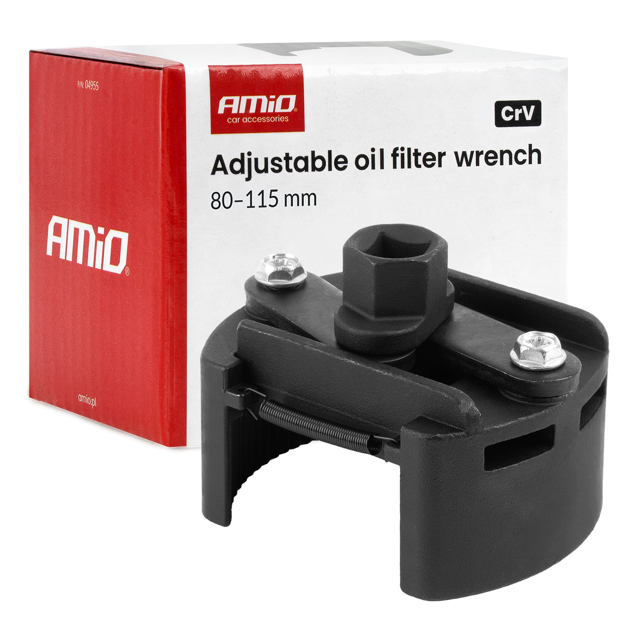 Regulējama eļļas filtra atslēga 80–115 mm CrV AMIO-04955 Regulējama eļļas filtra atslēga 80–115 mm CrV AMIO-04955
