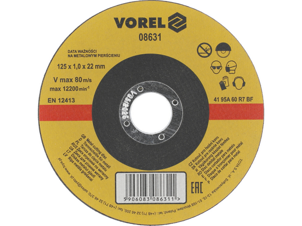 GRIEŠANAS RIPAS DISKI LEŅĶA SLĪMAŠĪNĀM (FLEKŠIEM) 125x1,0x22 mm VOREL 08631 GRIEŠANAS RIPAS DISKI LEŅĶA SLĪMAŠĪNĀM (FLEKŠIEM) 125x1,0x22 mm VOREL 08631